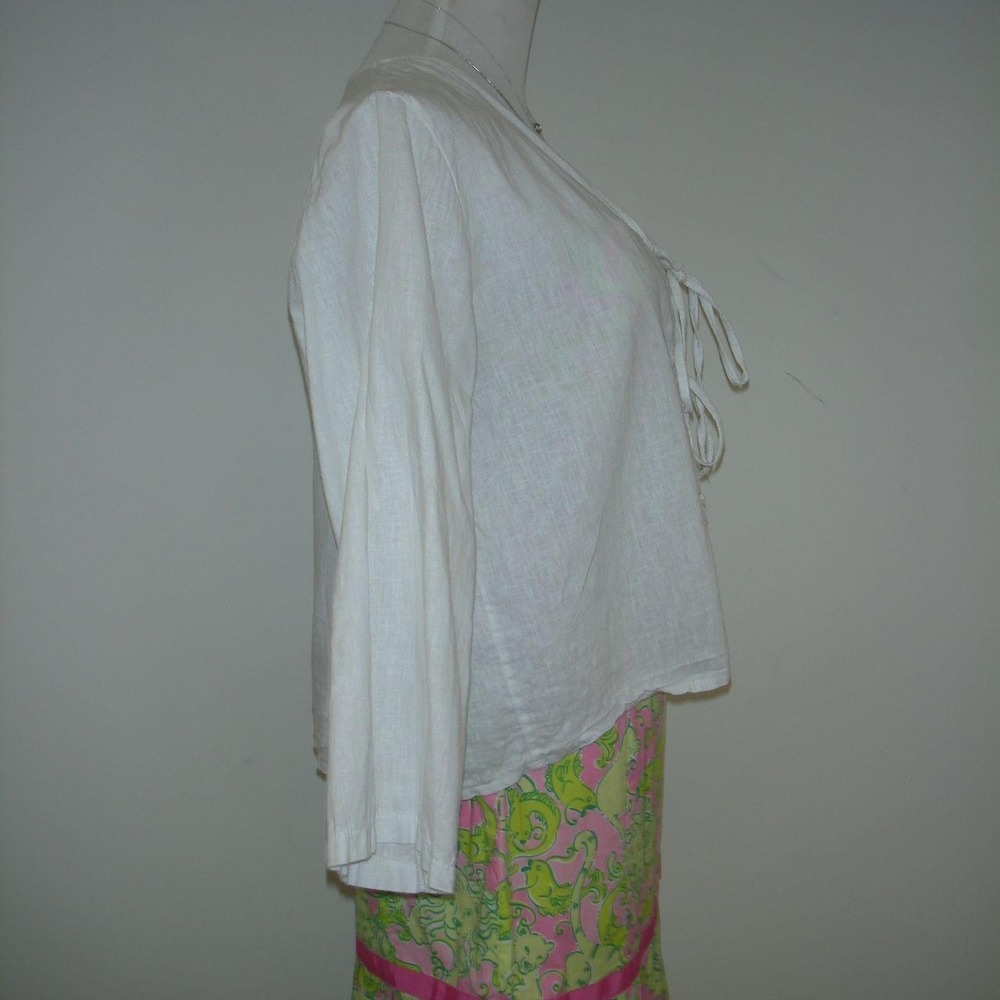 European Linen Tie Front Top White Barcelona Coastal Grandmother Boho Medium - Picture 5 of 6